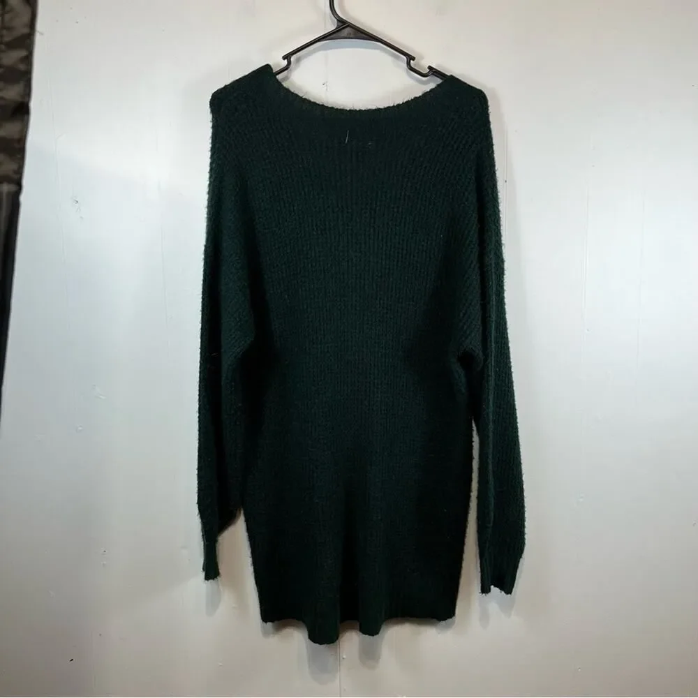 American Eagle Dark Green Oversized V-Neckline Knit Sweater Size Woman's XS